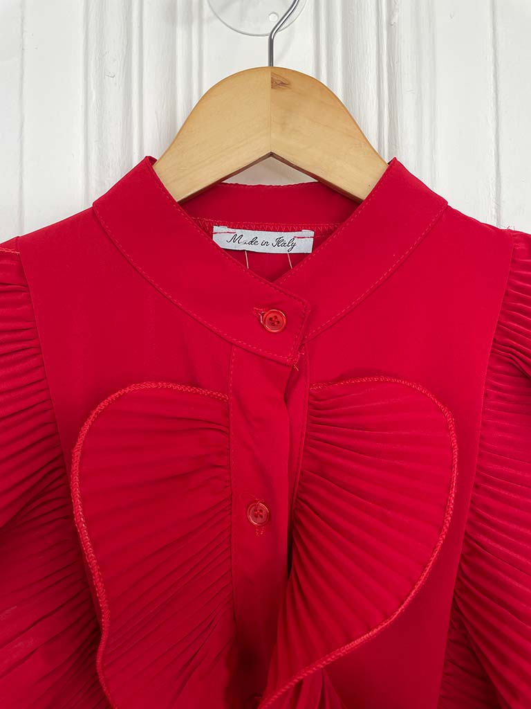Plissé Ruffle Shirt - Cherry