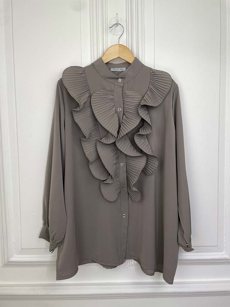Plissé Ruffle Shirt - Mocha