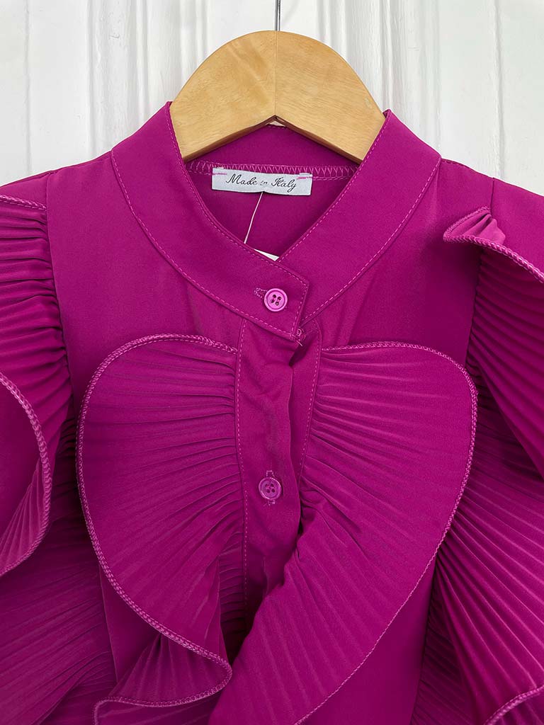 Plissé Ruffle Shirt - Magenta