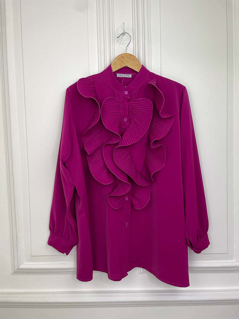 Plissé Ruffle Shirt - Magenta