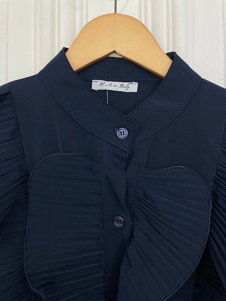 Plissé Ruffle Shirt - Navy