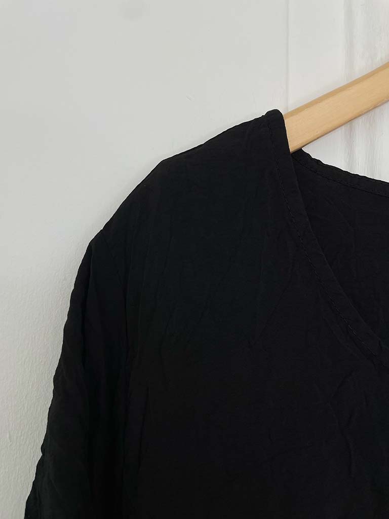 Crinkle Short Sleeve Maxi Dress - Black