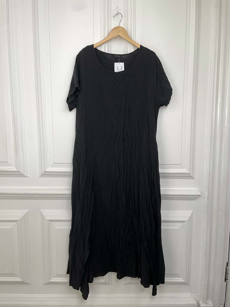 Crinkle Short Sleeve Maxi Dress - Black