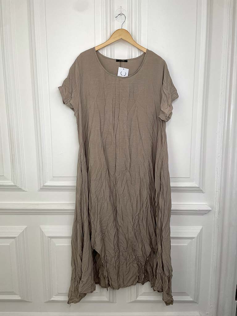 Crinkle Short Sleeve Maxi Dress - Stone