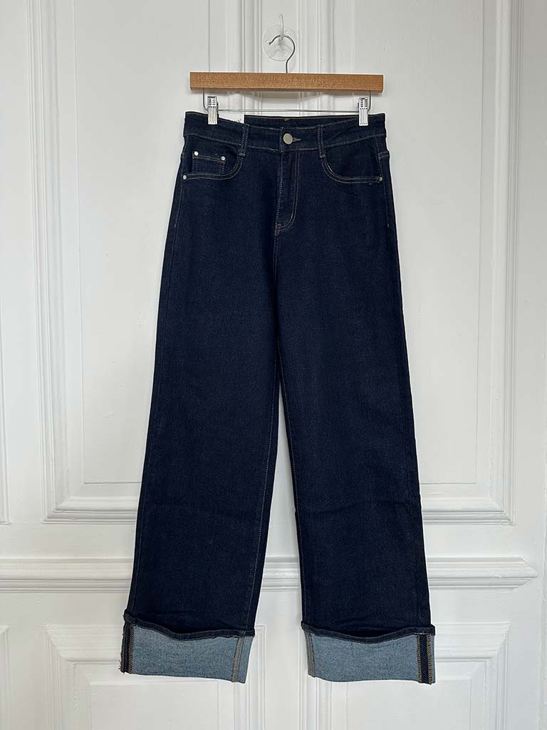 G-Smack Wide Leg Turn Up Jeans - Dark Blue