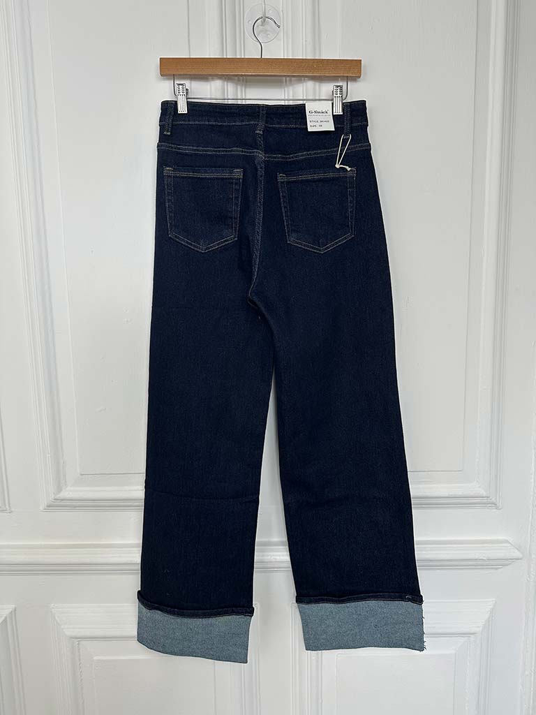 G-Smack Wide Leg Turn Up Jeans - Dark Blue