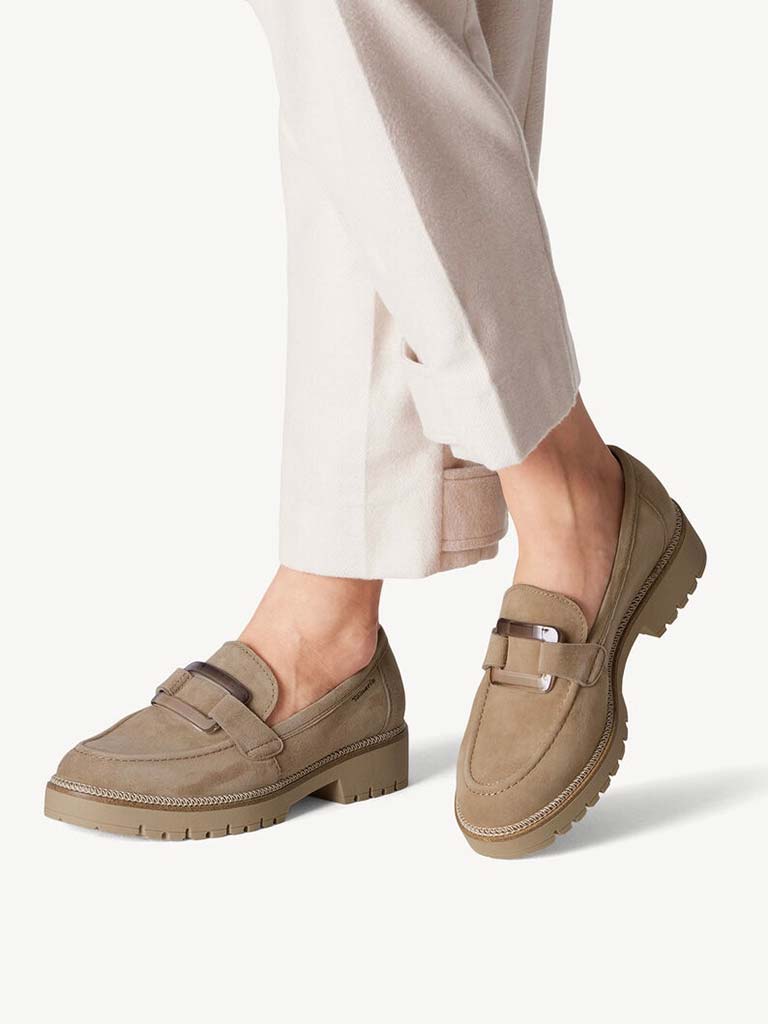 Tamaris Suede Loafers - Stone