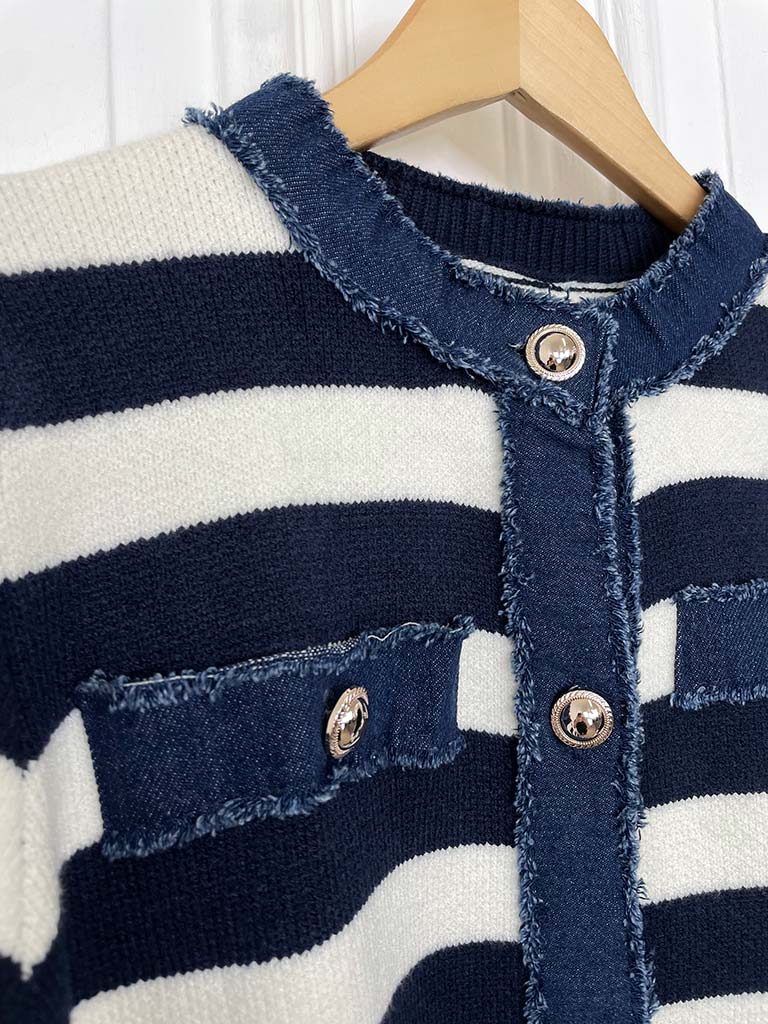 Knitted Denim Edge Jacket - Stripe