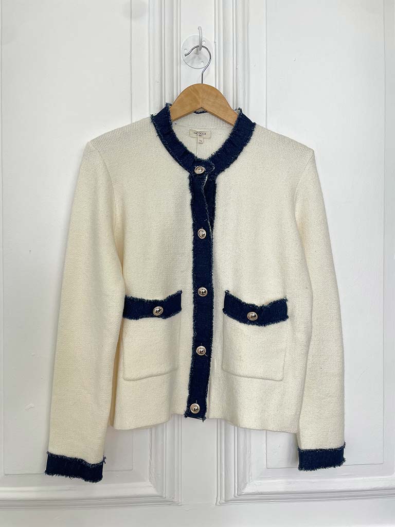 Knitted Denim Edge Jacket - Warm White