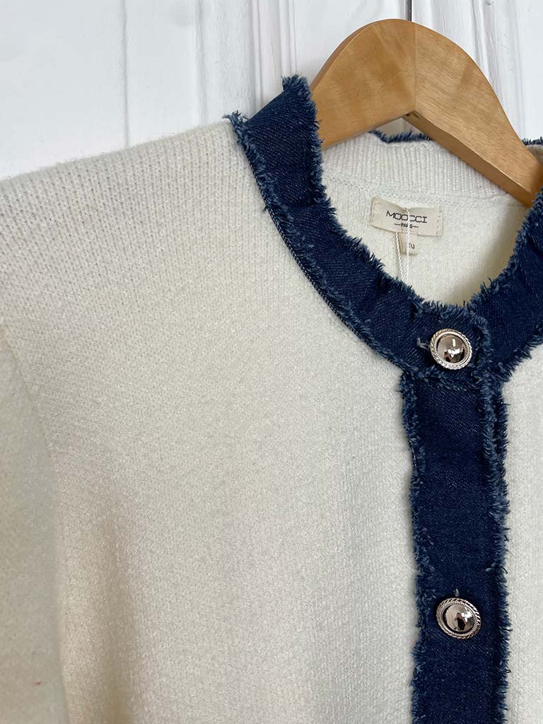 Knitted Denim Edge Jacket - Warm White