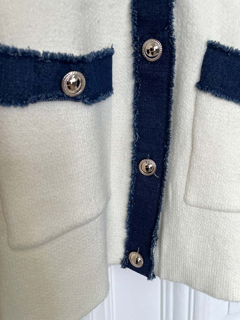 Knitted Denim Edge Jacket - Warm White