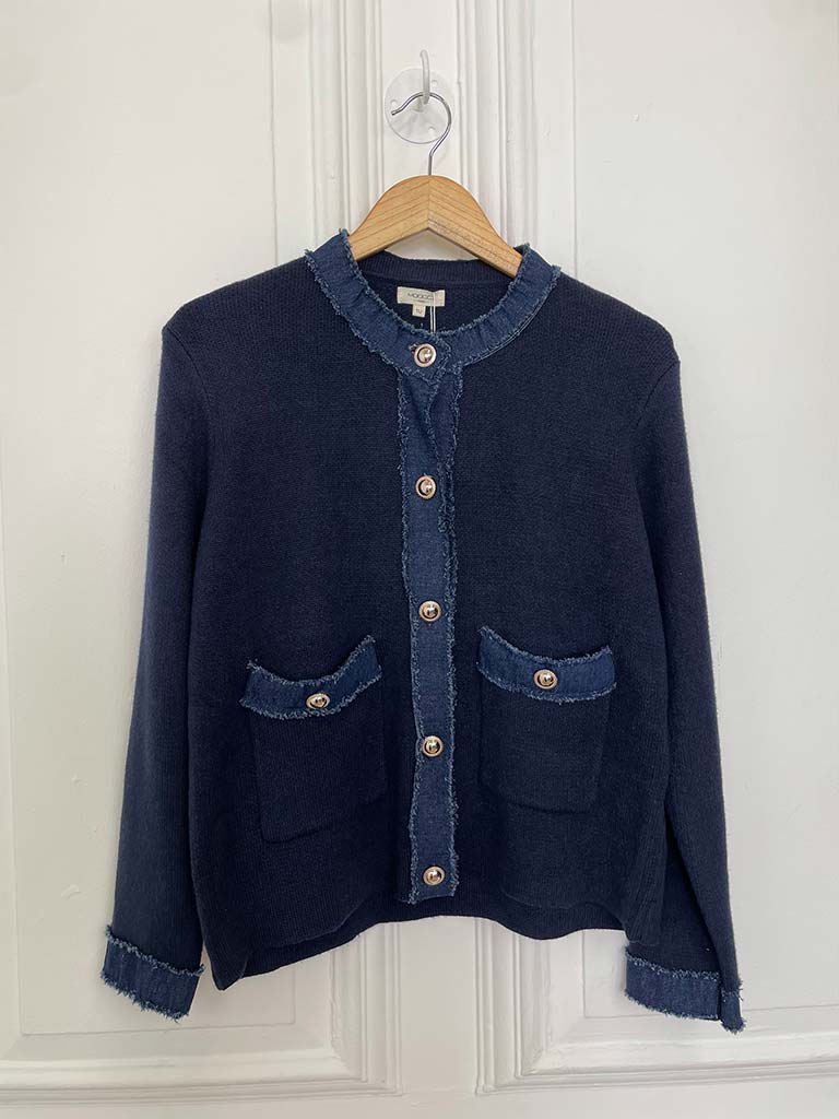 Knitted Denim Edge Jacket - Navy