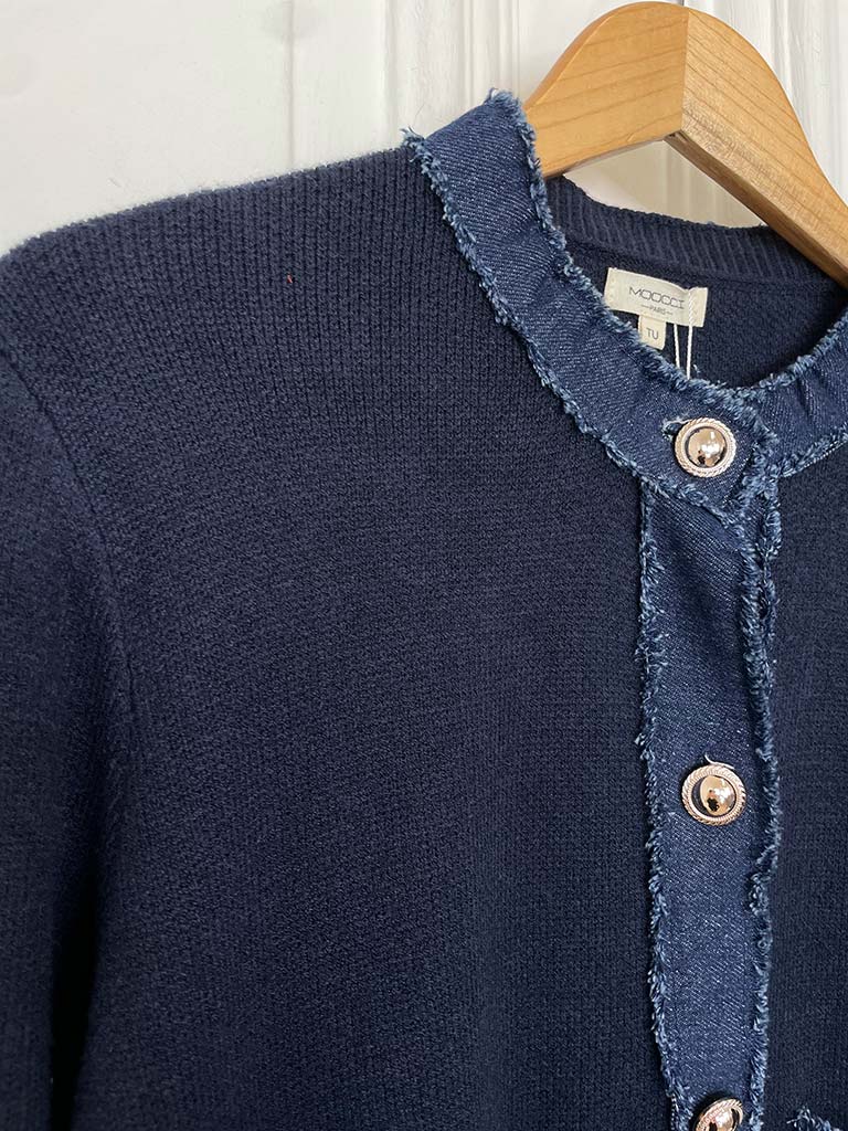 Knitted Denim Edge Jacket - Navy
