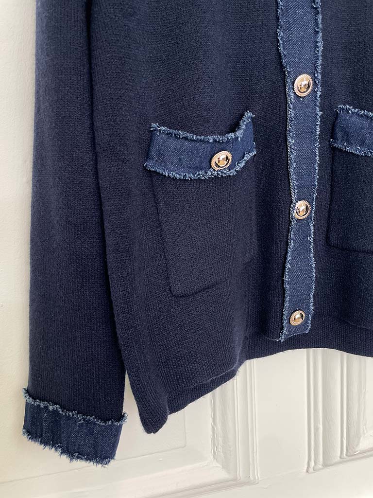 Knitted Denim Edge Jacket - Navy