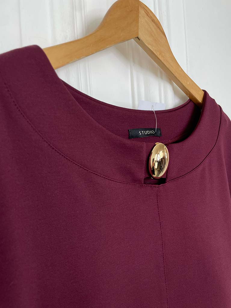 Boxy Scuba Button Top - Merlot