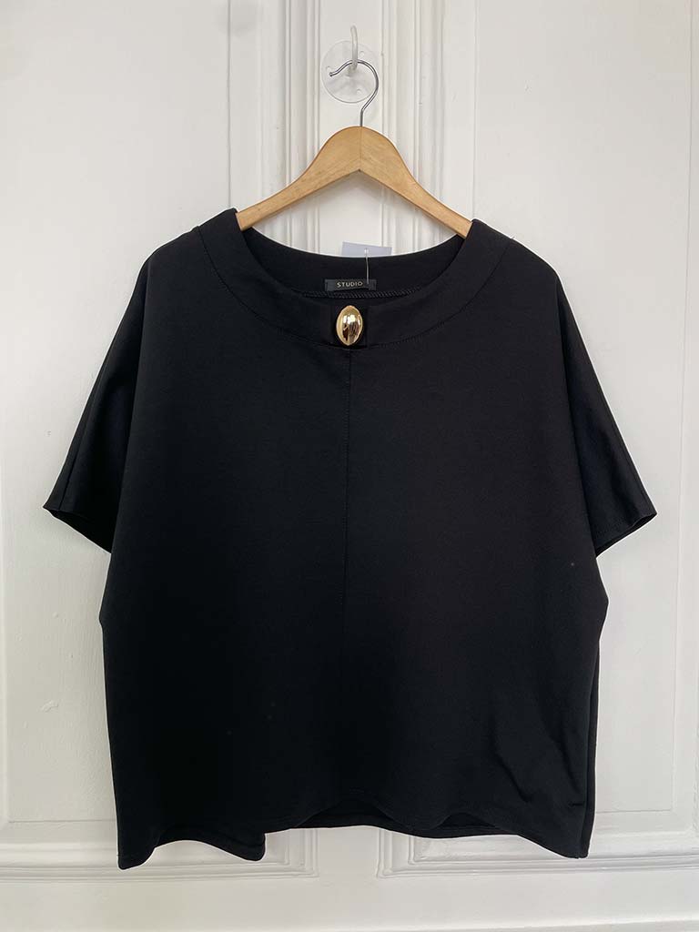 Boxy Scuba Button Top - Black