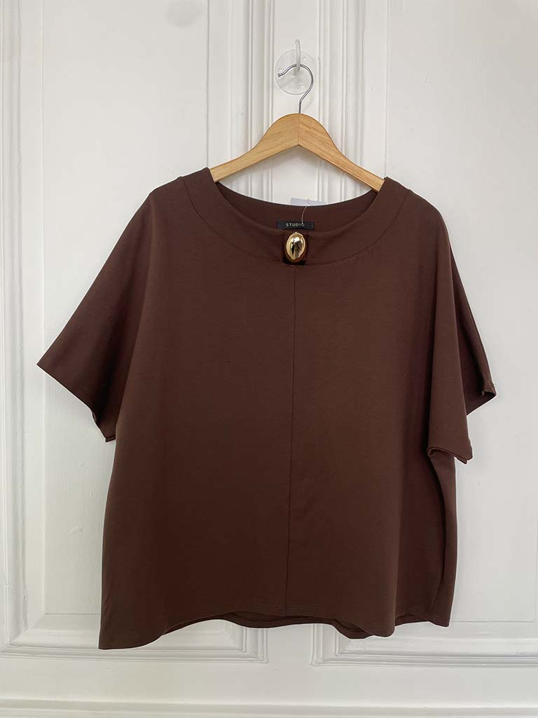 Boxy Scuba Button Top - Chocolate