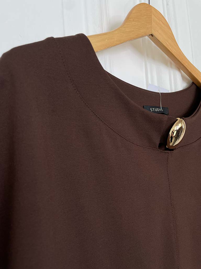 Boxy Scuba Button Top - Chocolate