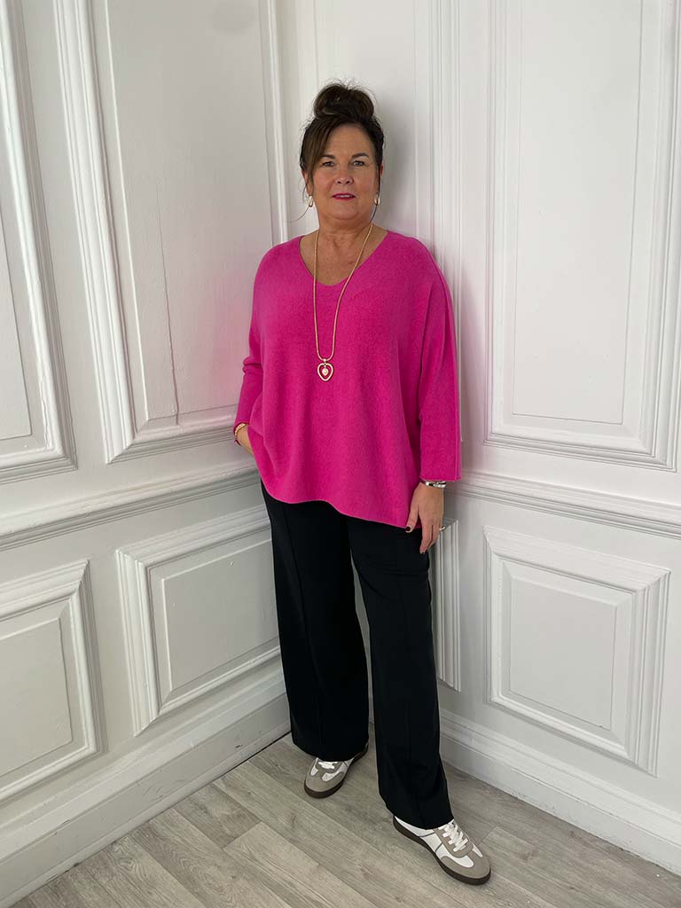 Exposed Seam Batwing Knit - Hot Pink