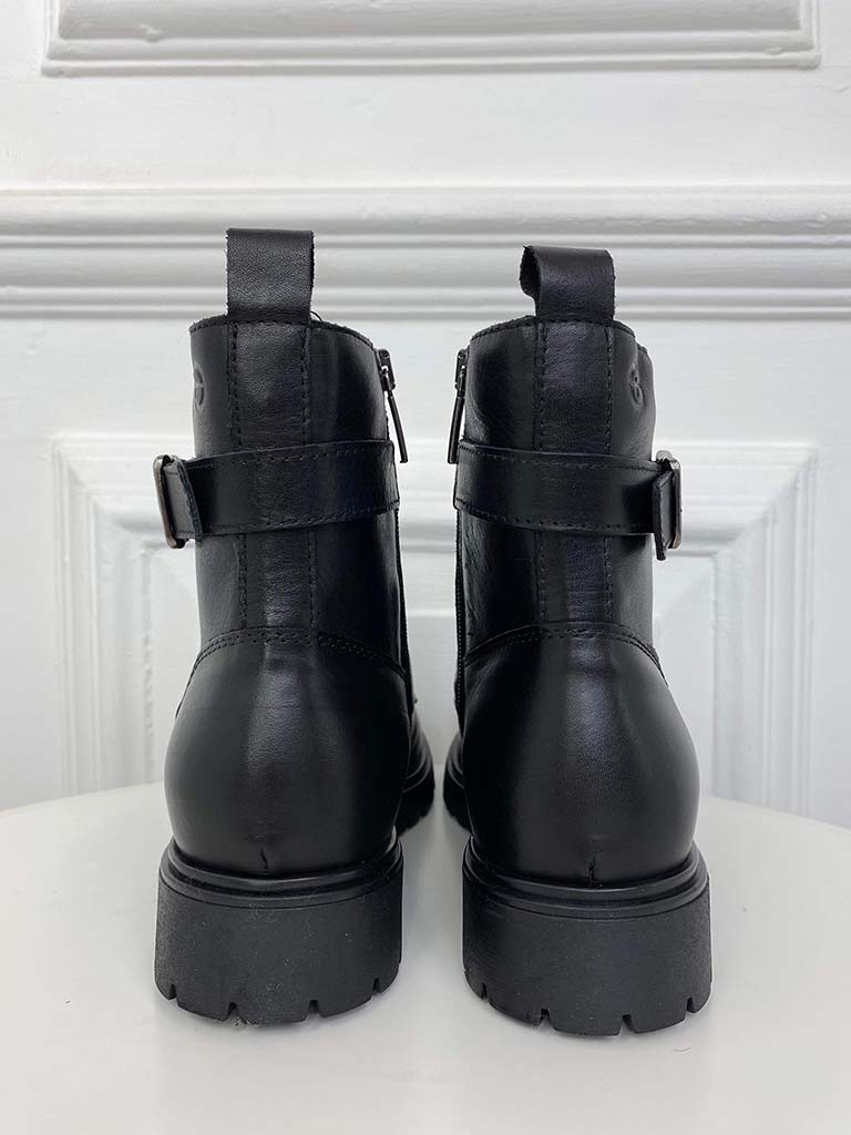 Tamaris Leather Lace Up Buckle Boots - Black