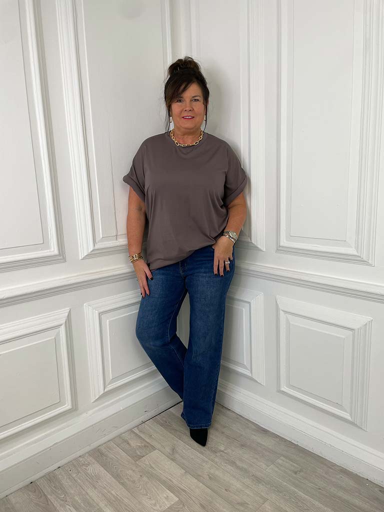 Malissa J Padded Sleeve Tee - Taupe