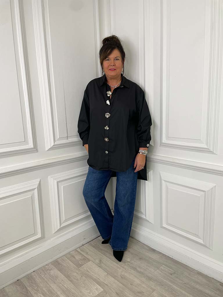 Malissa J Statement Button Shirt - Black