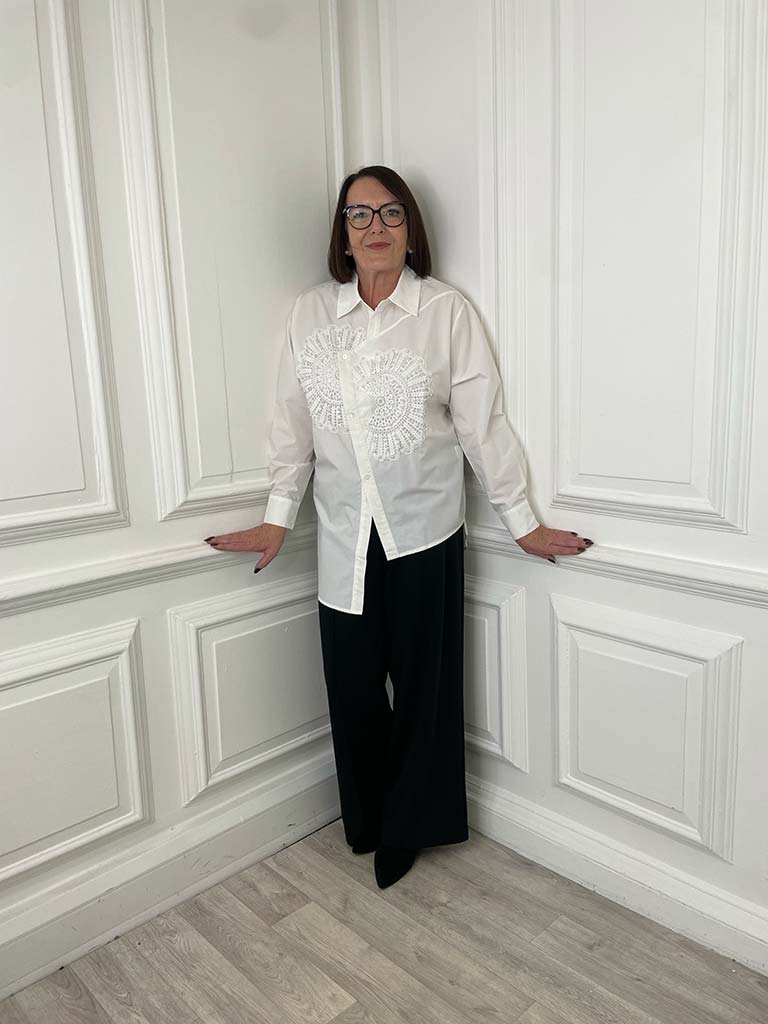 Malissa J Beaded Applique Shirt - White