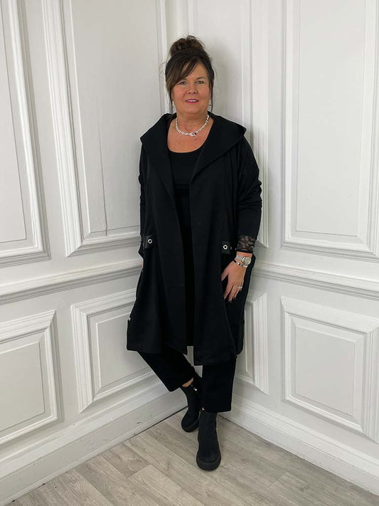 Malissa J Jersey Eyelet Hooded Jacket - Black