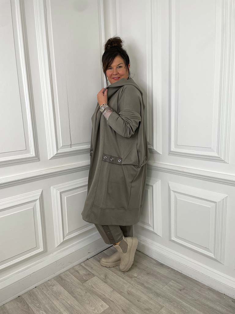 Malissa J Jersey Eyelet Hooded Jacket - Mushroom