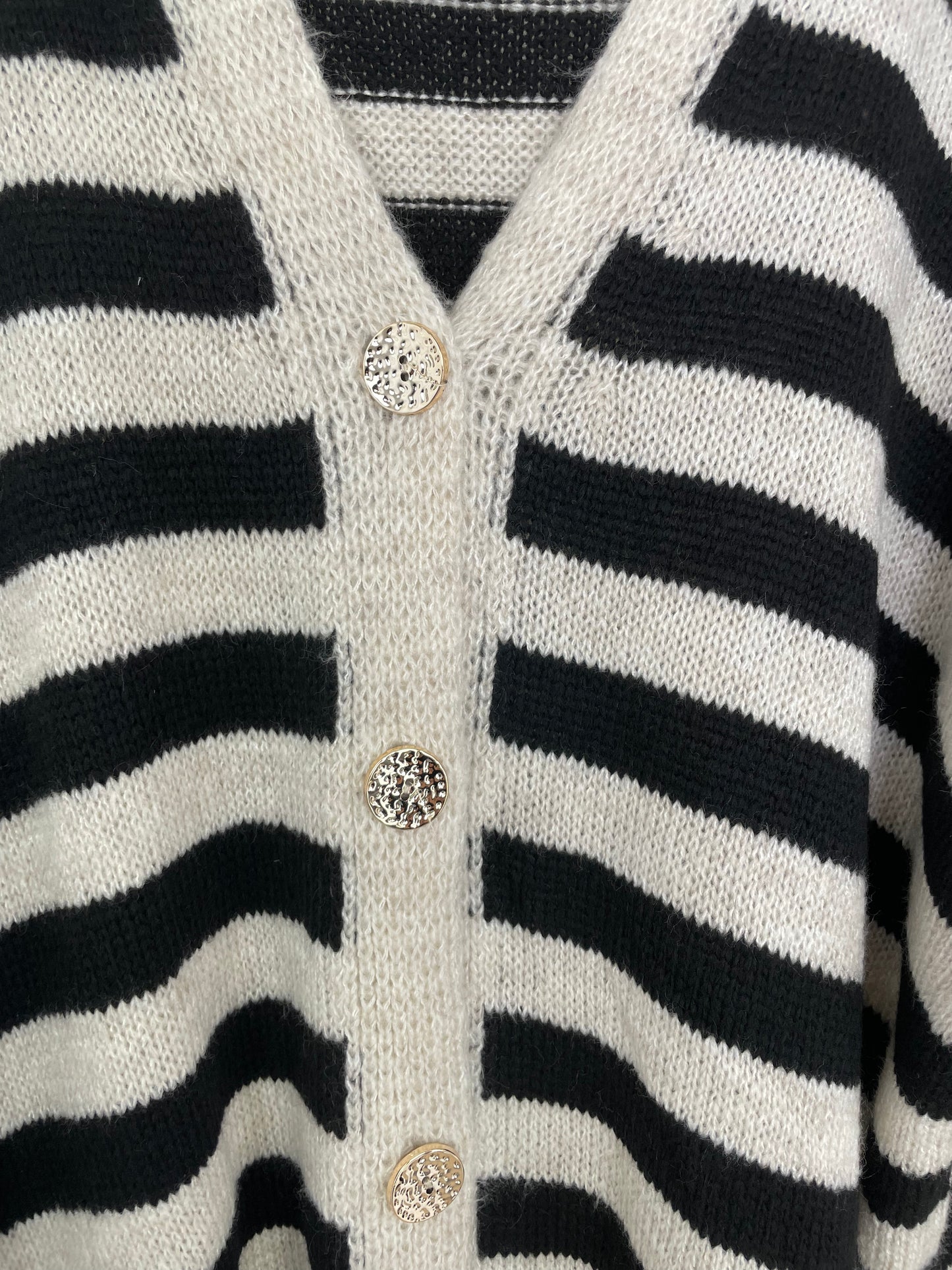 Oversized Striped Cardigan - Black & Stone