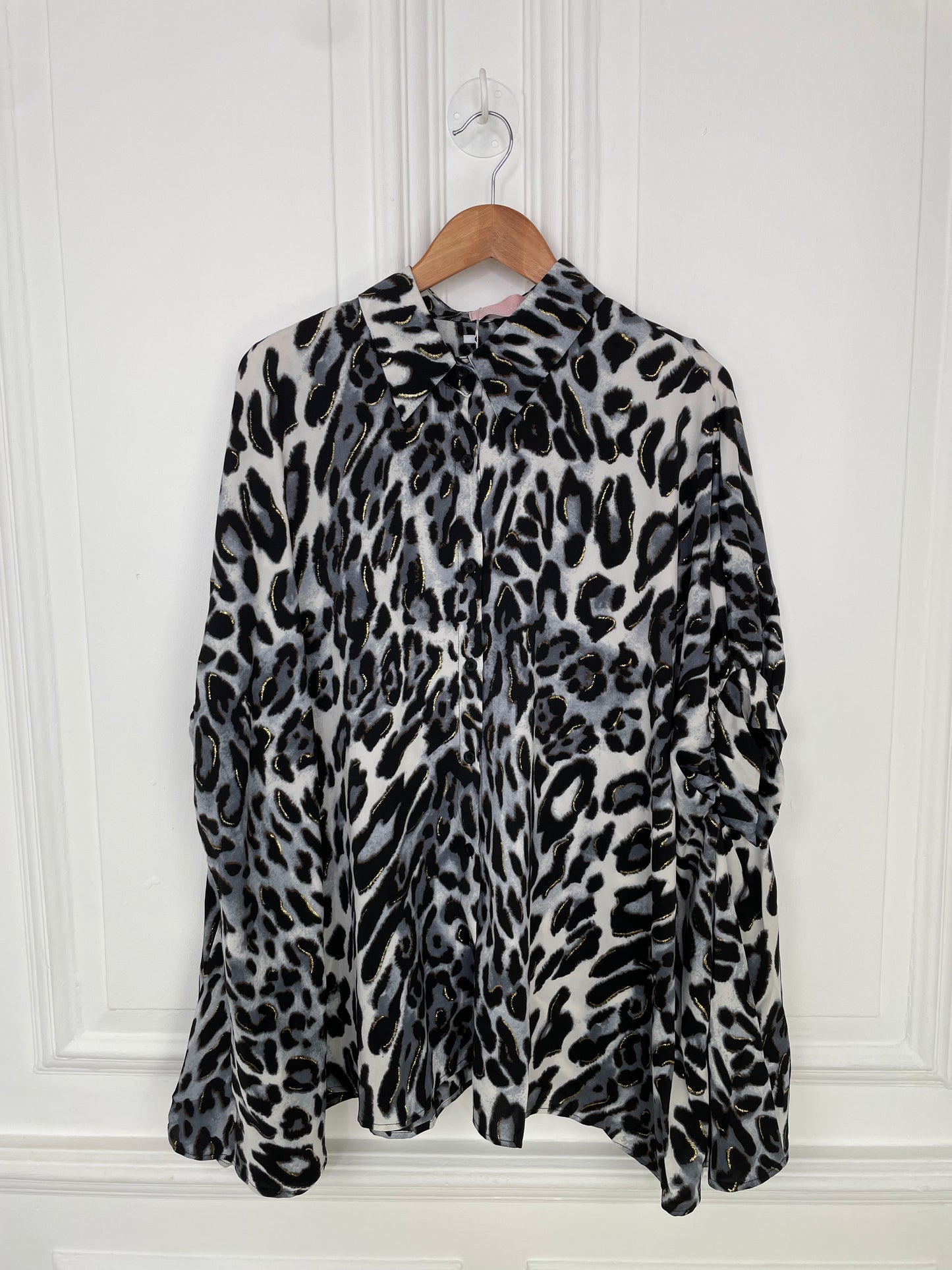 Animal Print Oversized Shirt - Grey