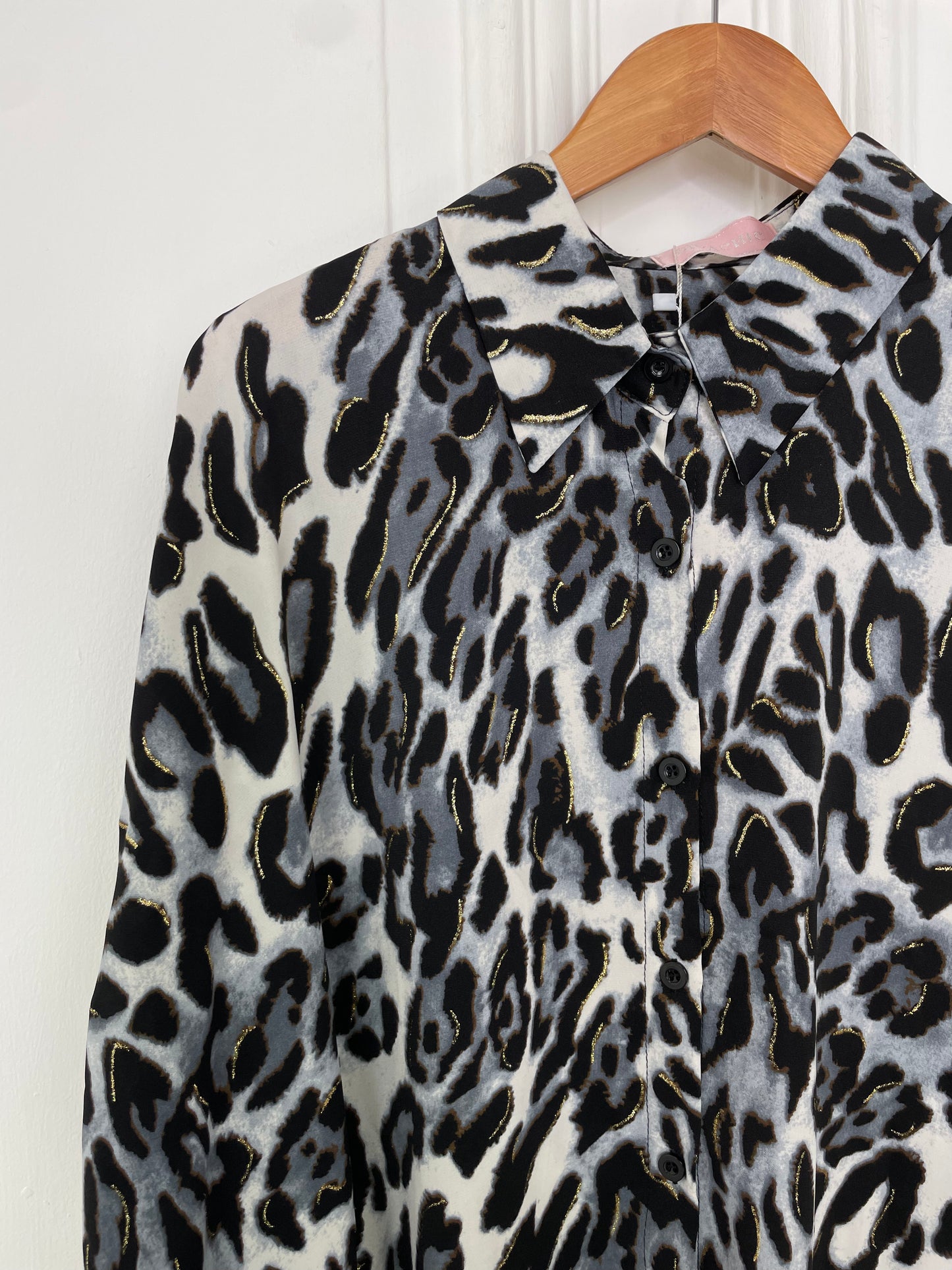 Animal Print Oversized Shirt - Grey