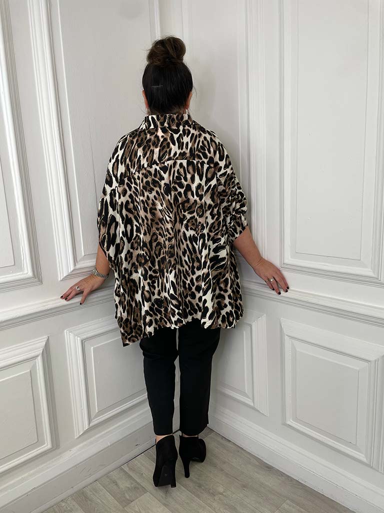 Animal Print Oversized Shirt - Natural