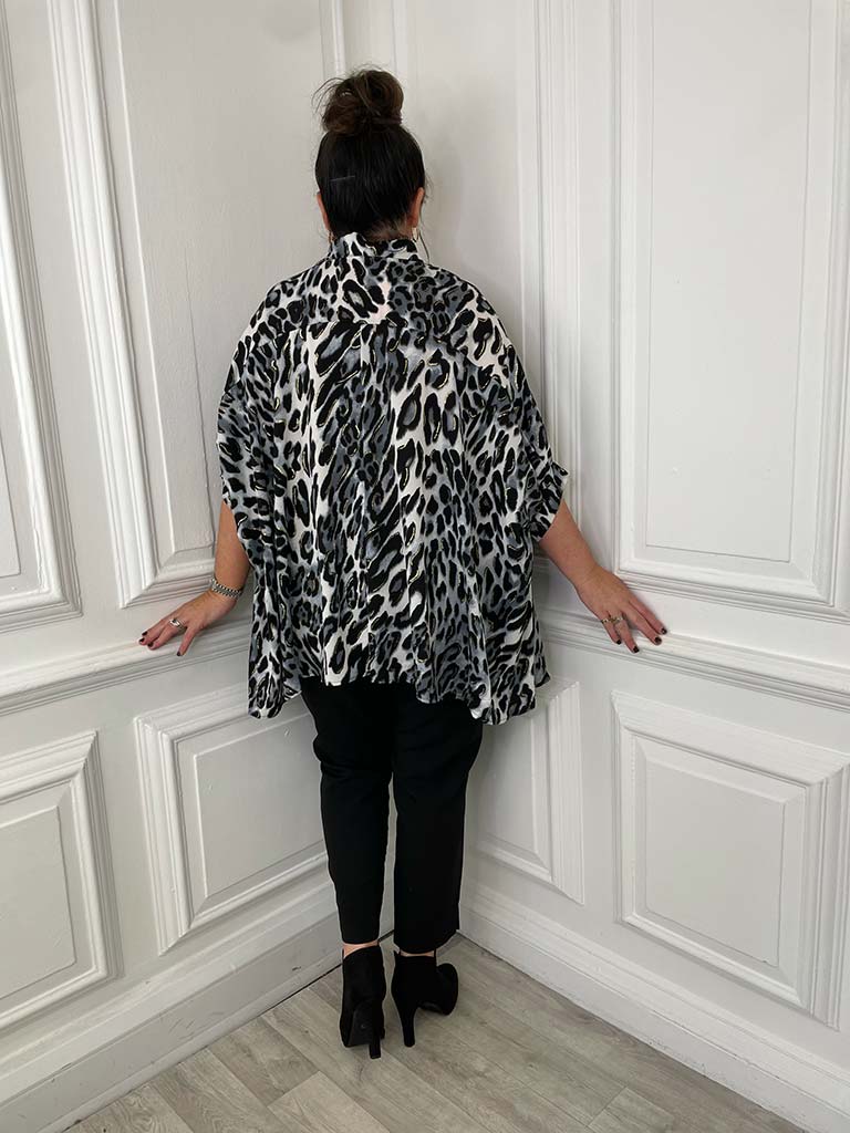 Animal Print Oversized Shirt - Grey