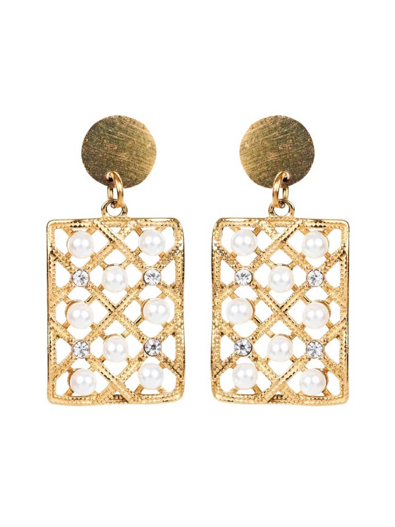 Eb&Ive Square Pearl Earrings - Gold