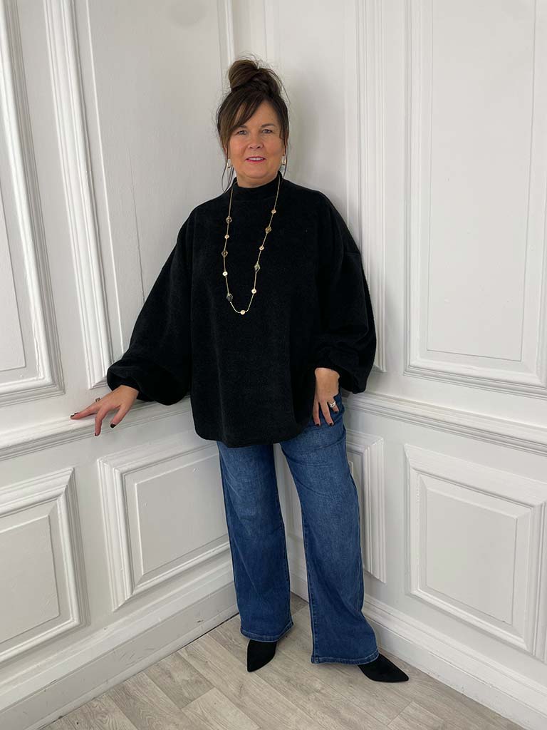 Chenille High Neck Knit - Black