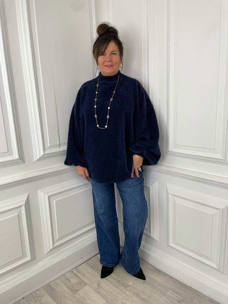Chenille High Neck Knit - Navy