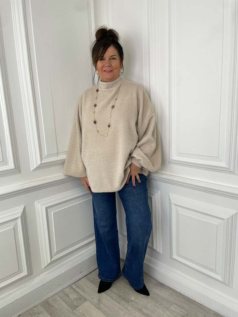 Chenille High Neck Knit - Stone