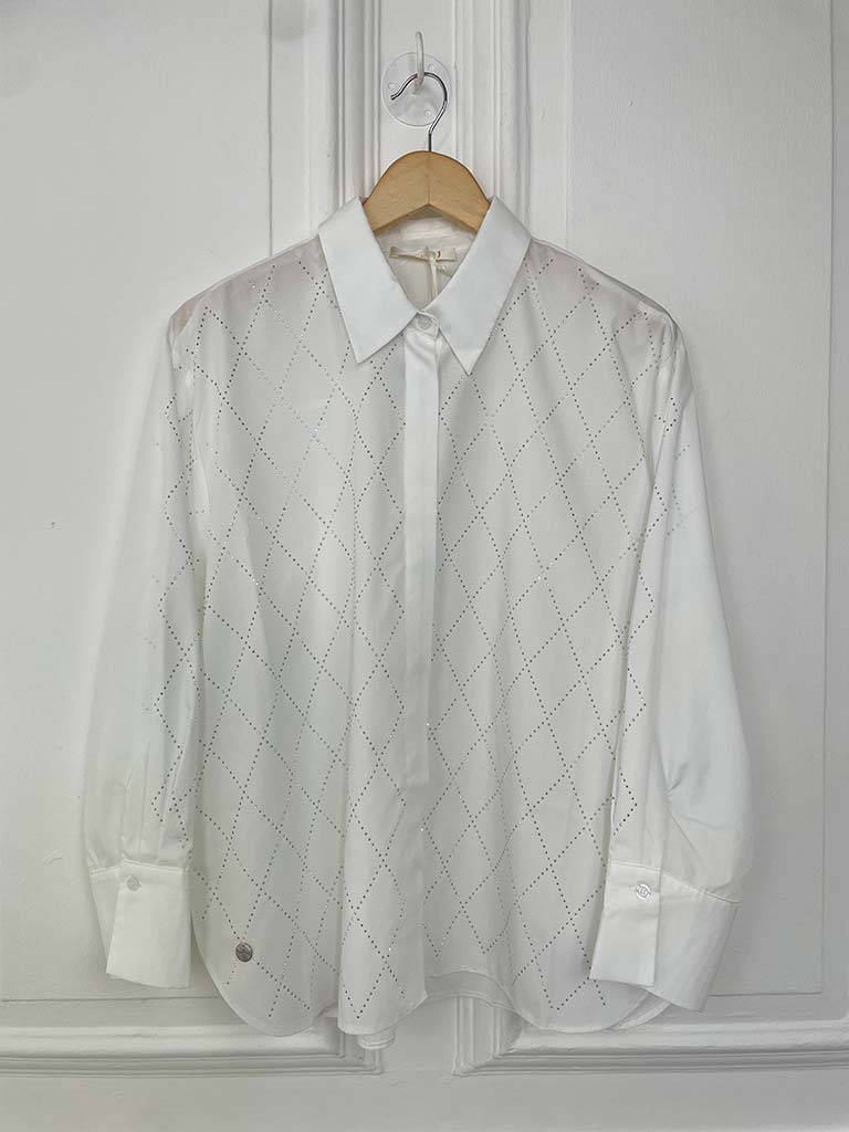 Malissa J Studded Diamond Shirt - White