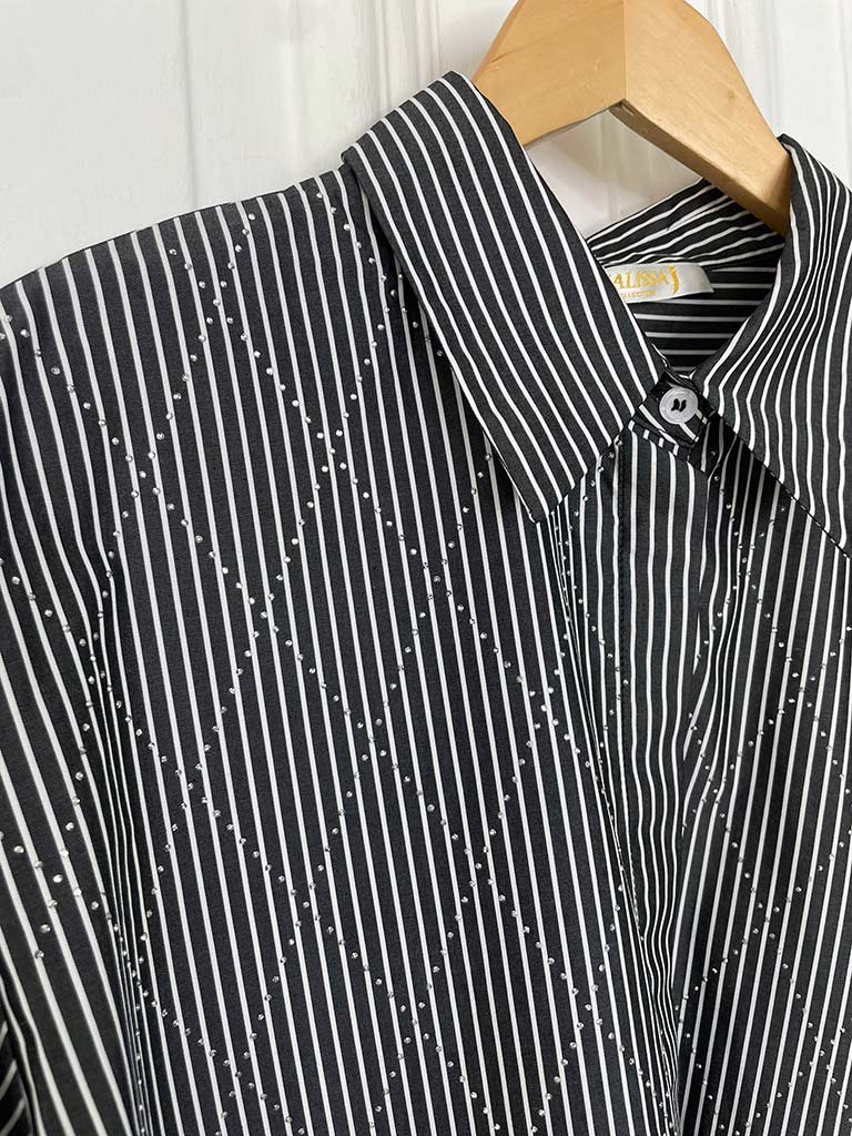 Malissa J Studded Diamond Shirt - Black & White
