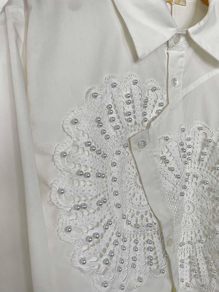 Malissa J Beaded Applique Shirt - White