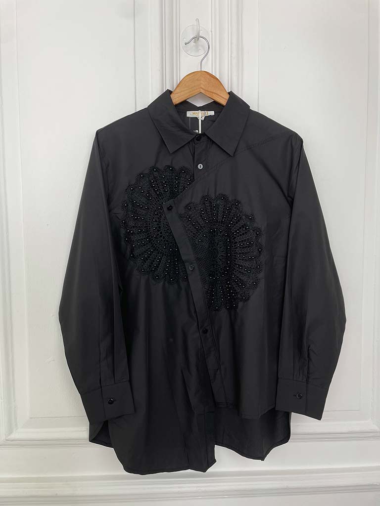 Malissa J Beaded Applique Shirt - Black
