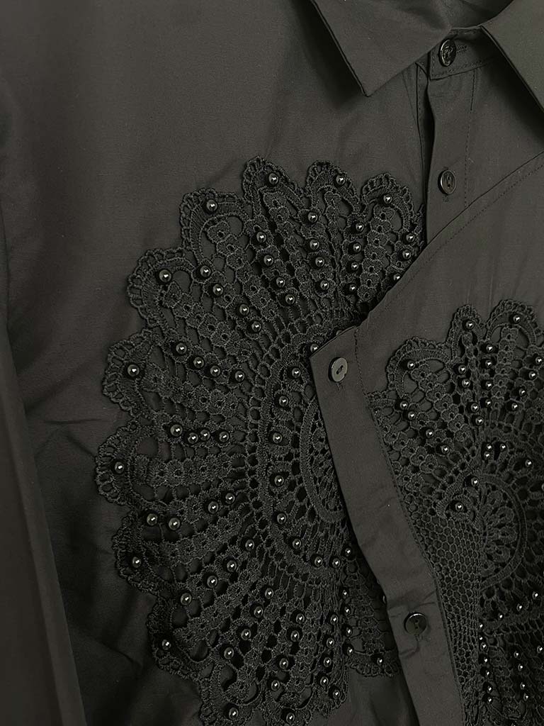Malissa J Beaded Applique Shirt - Black