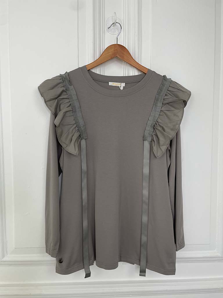 Malissa J Ruffle Shoulder Top - Mushroom