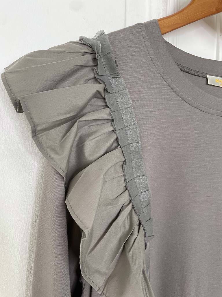 Malissa J Ruffle Shoulder Top - Mushroom