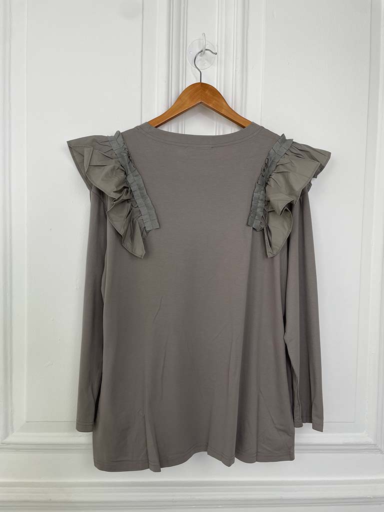 Malissa J Ruffle Shoulder Top - Mushroom