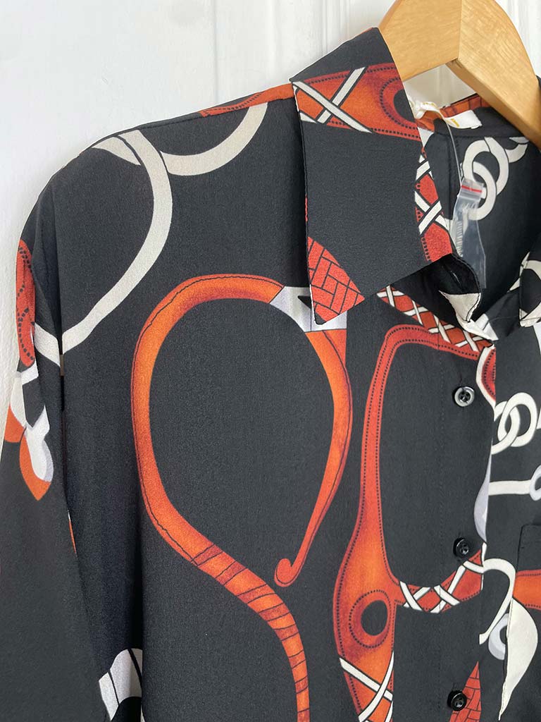 Malissa J Chain Print Dipped Hem Shirt