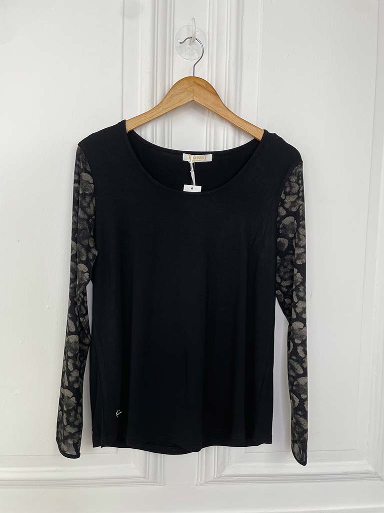 Malissa J Mesh Sleeve Top - Black