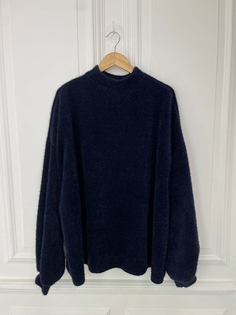 Chenille High Neck Knit - Navy