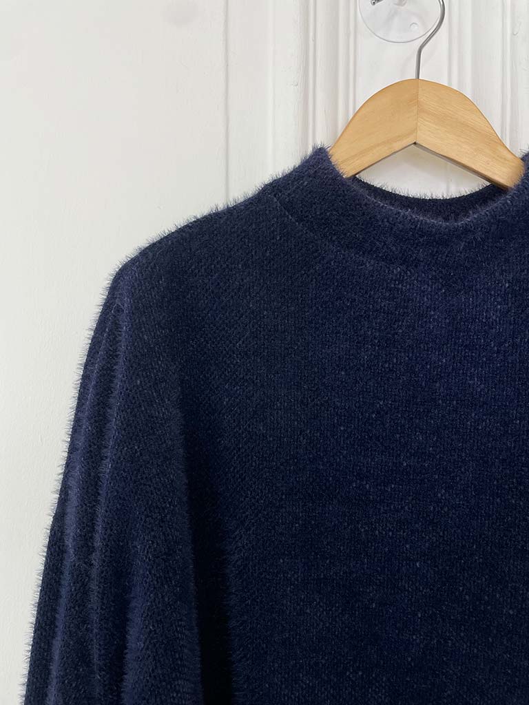 Chenille High Neck Knit - Navy